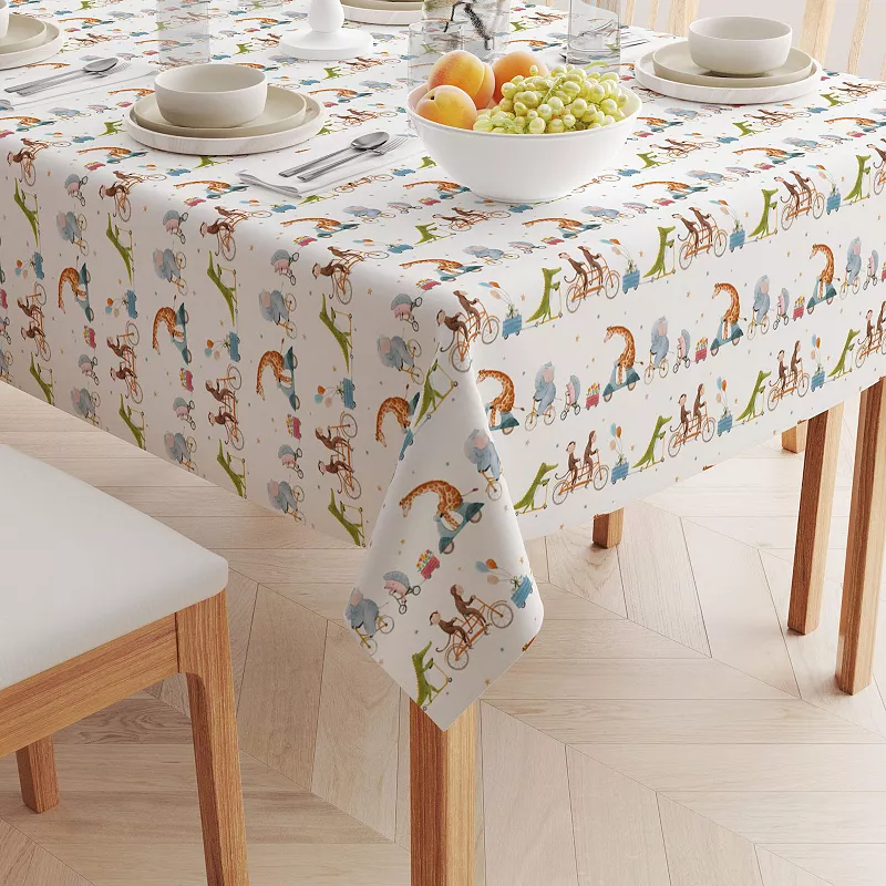 Square Tablecloth， 100% Polyester， 70x70， Animals on Bikes Design