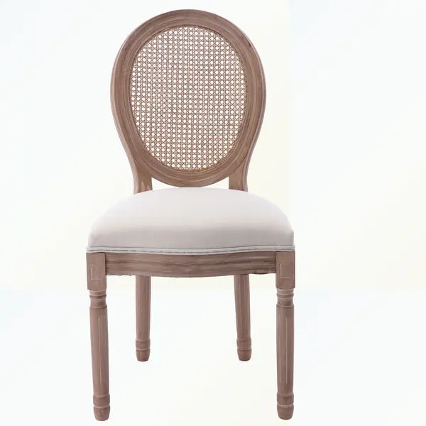 Upholstered Fabrice With Rattan Back Dining Chair with rubber legs