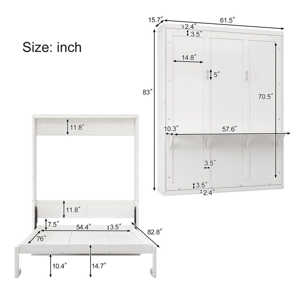 Full Size Murphy Bed  Wood Multifunctional Storage Wall Bed  Can Be Folded into a Cabinet and Desk Combo Perfect Design