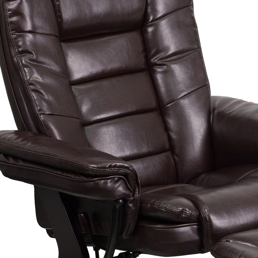 Contemporary LeatherSoft Recliner with Horizontal Stitching and Ottoman