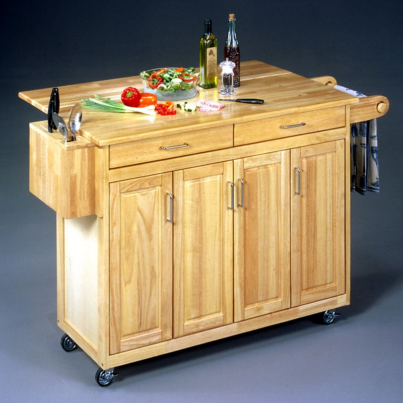 Wood-Top Kitchen Cart with Breakfast Bar