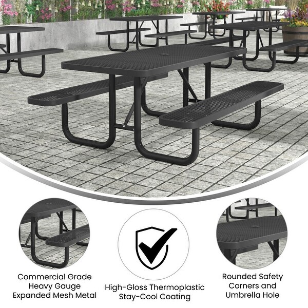 Commercial Grade Expanded Mesh Metal Outdoor Picnic Table with Anchors