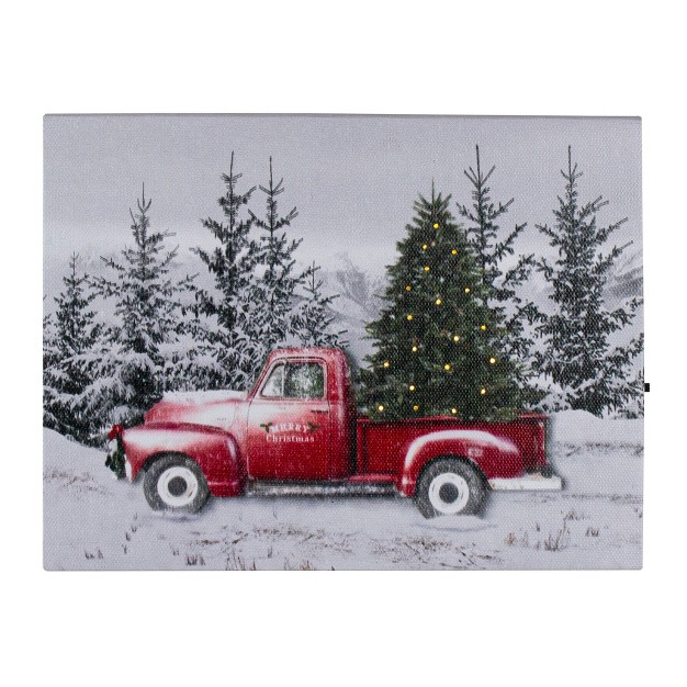 Lighted Christmas Tree In A Red Truck Tabletop Canvas Art