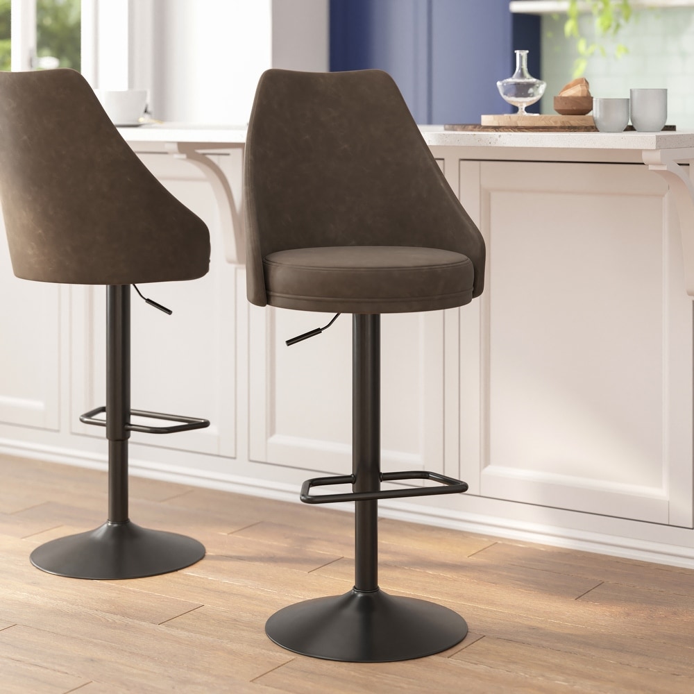 Commercial Upholstered Adjustable Height Pedestal Bar Stools   Set of 2