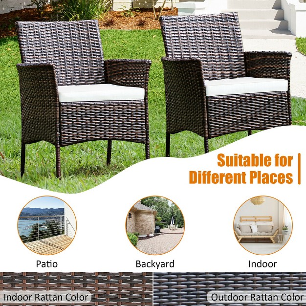 Costway Patio Rattan Arm Dining Chair Cushioned Sofa Furniture Brown