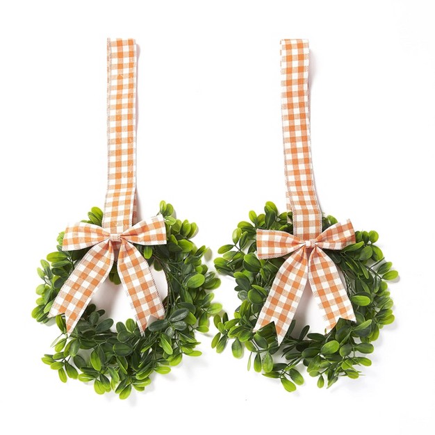 The Lakeside Collection Cabinet Hanging Decorative Seasonal Ribbon Wreaths Set Of 2