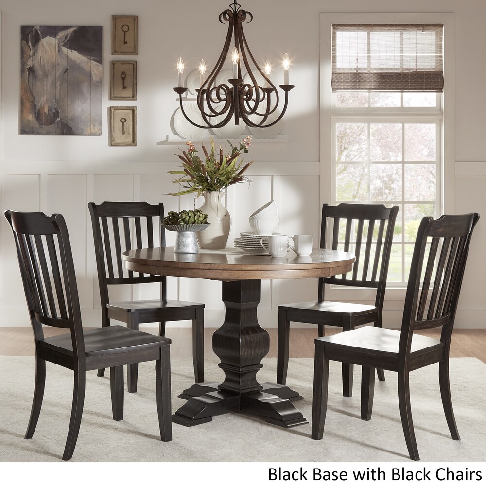 Eleanor Black Round Solid Wood Top 5 Piece Dining Set   Slat Back by iNSPIRE Q Classic