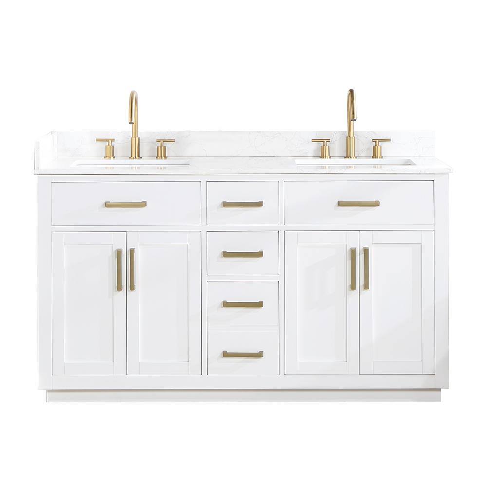 Altair Gavino 60 in. W x 22 in. D x 34 in. H Bath Vanity in White with Grain White Composite Stone Top 557060-WH-GW-NM