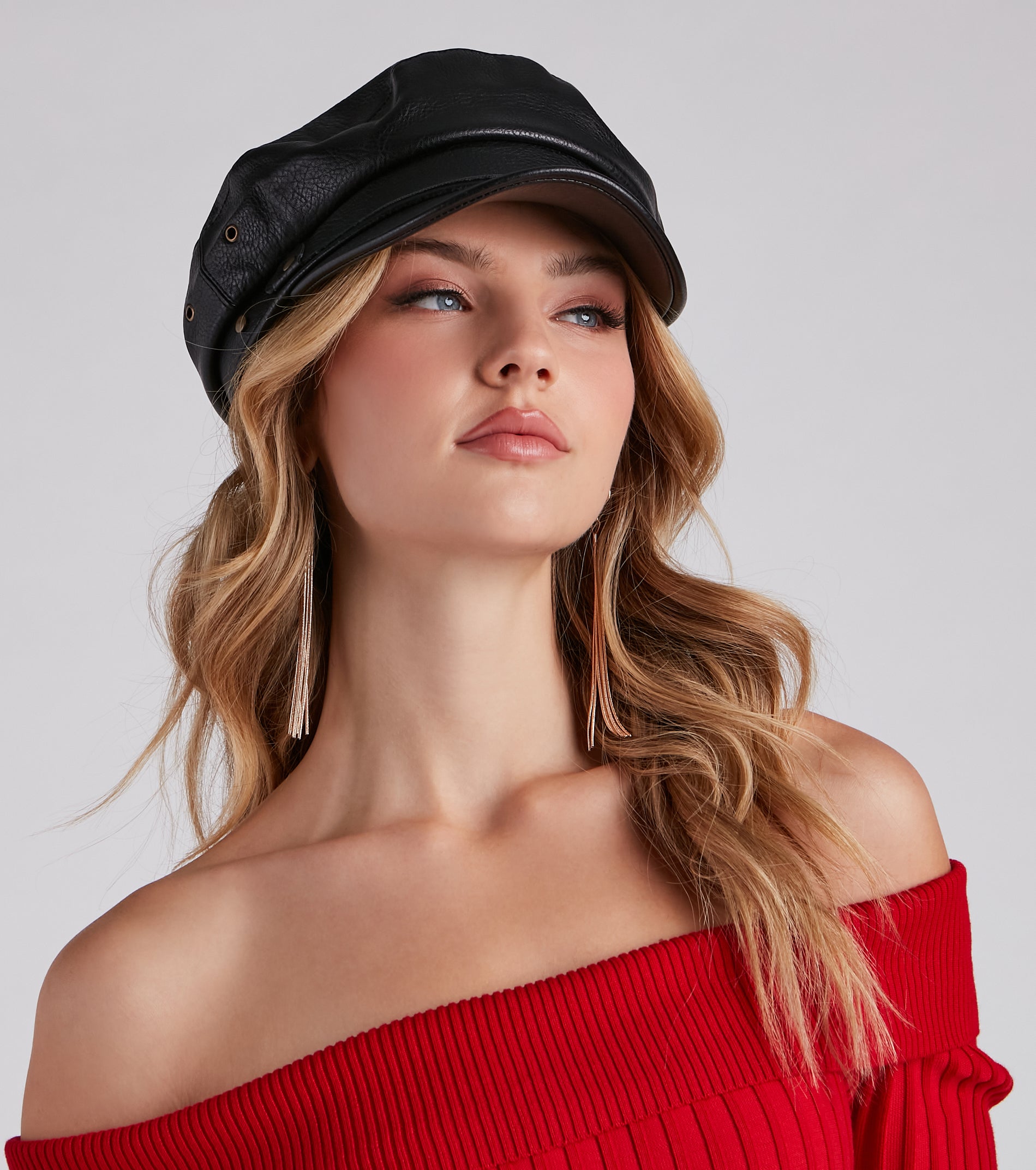 Major Chic Moves Faux Leather Cabbie Hat