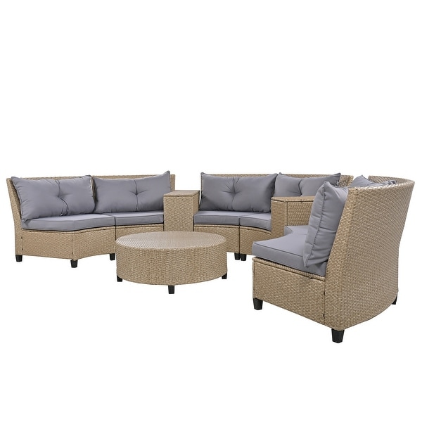 6Piece Rattan Patio Conversation Set with Cushions and Coffee Table