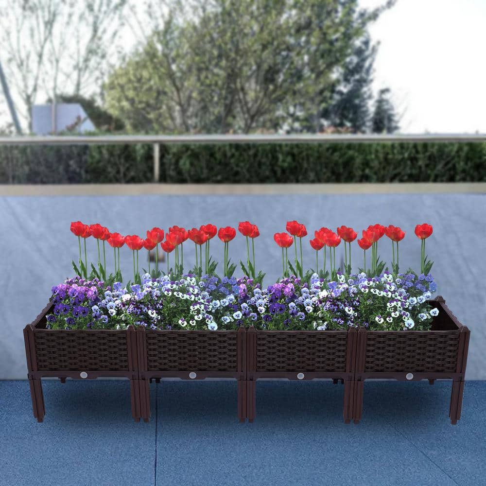 YIYIBYUS 15.35 in. x 61.41 in. Brown PP Plastic Raised Garden Beds (4-Pack) OT-ZQFLX-4531