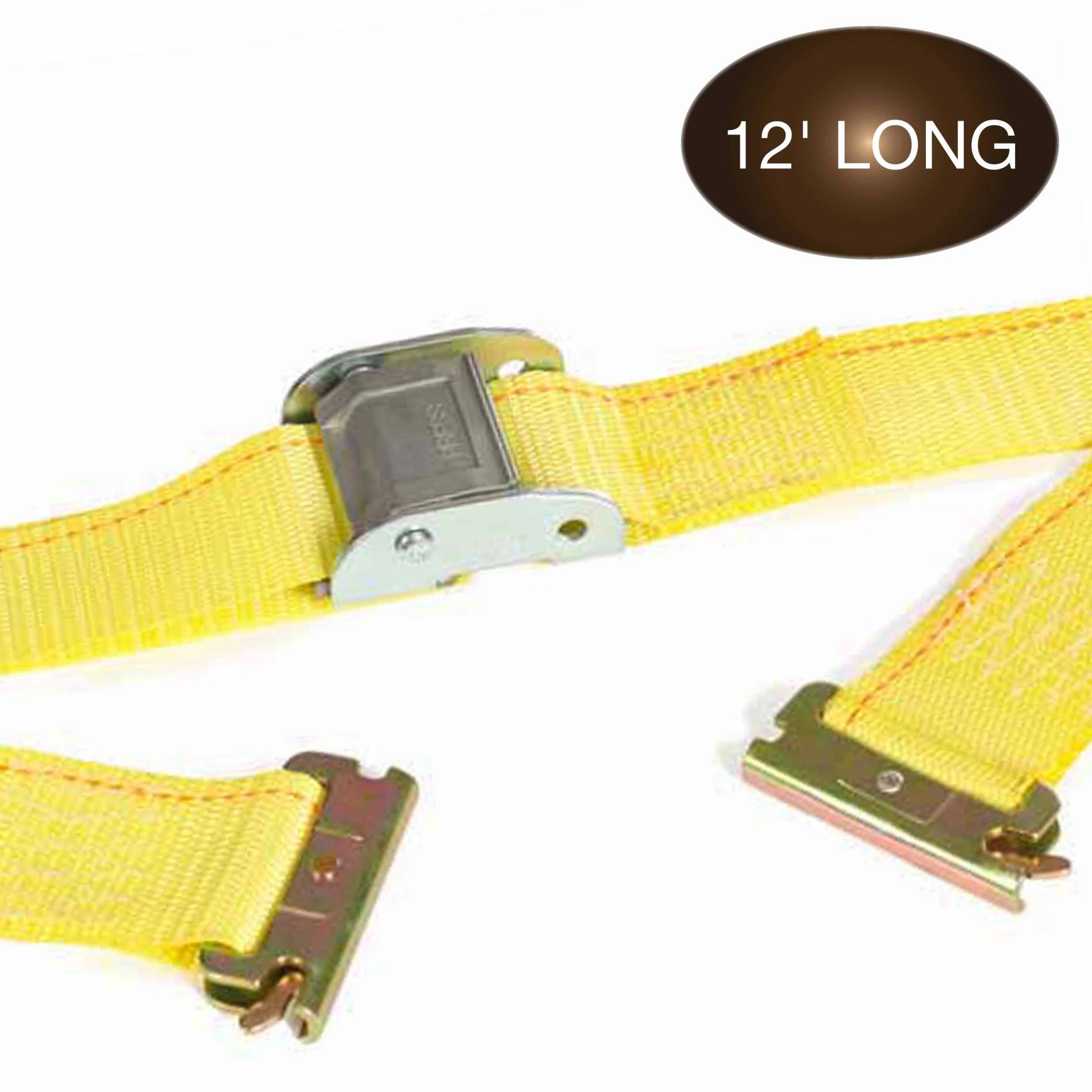 DC Cargo E-Track Cam Buckle Straps Cargo Tie-Downs, (Pack of 1) 2 x 12 Heavy Duty Yellow Polyester Tie-Down Cam Buckle Straps, Strong Cam Buckle Strap, E-Track Spring Fittings, Tie Down Motorcycle