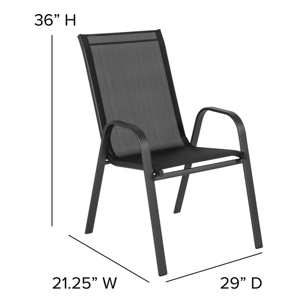 Emma And Oliver Five Piece Patio Dining Set Square Table With Powder Coated Frame And Tempered Glass Top amp 4 Flex Comfort Stack Chairs