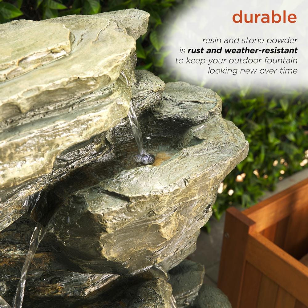 Alpine Corporation 39 in. Tall Outdoor Multi-Tier Rock Water Fountain with LED Lights WIN930