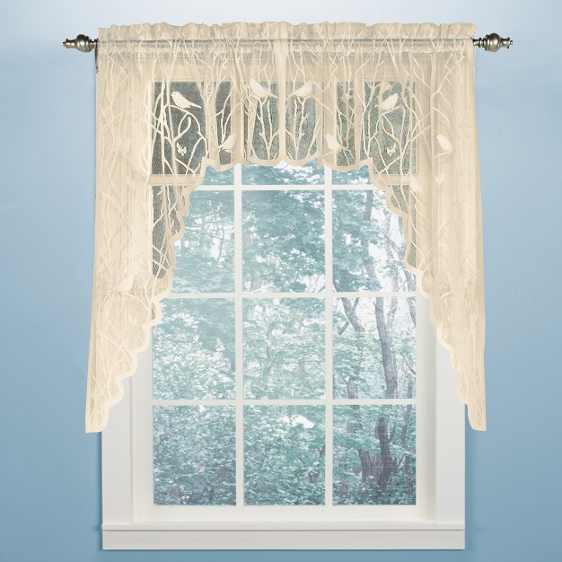 Collections Etc Lace Window Caf Curtain Swags With Songbirds amp Branches