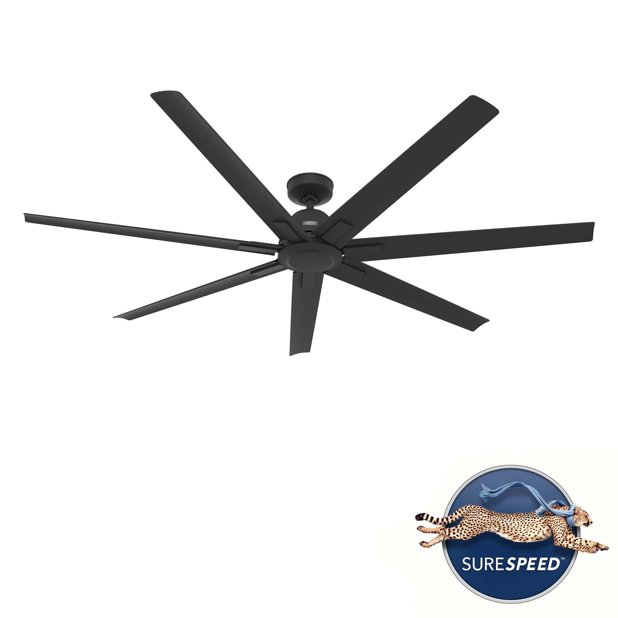 Hunter 72 inch Downtown Matte Black Damp Rated Ceiling Fan and Wall Control