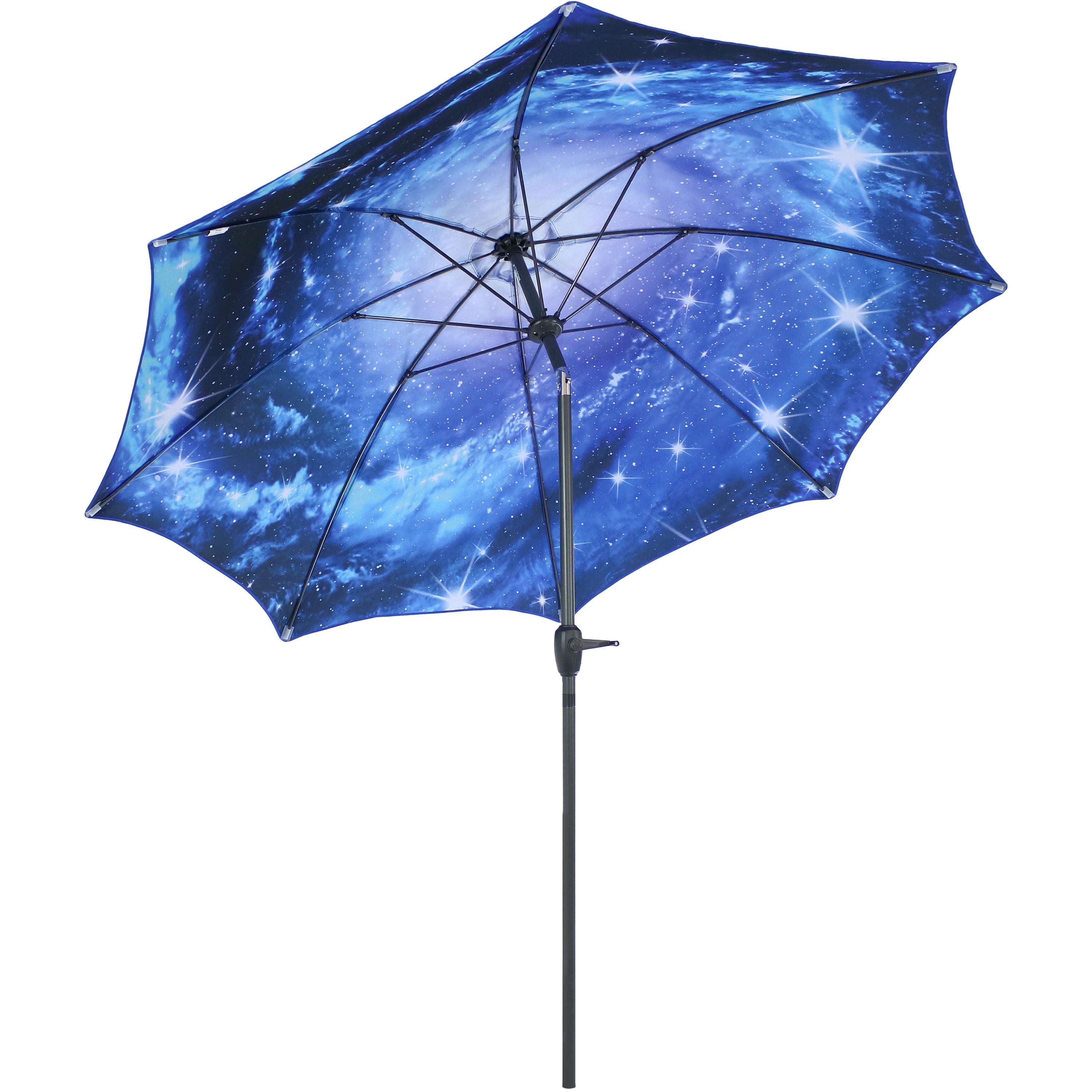 Sunnydaze Outdoor Aluminum Inside Out Patio Umbrella with Push Button Tilt and Crank - 8' - Blue Starry Galaxy