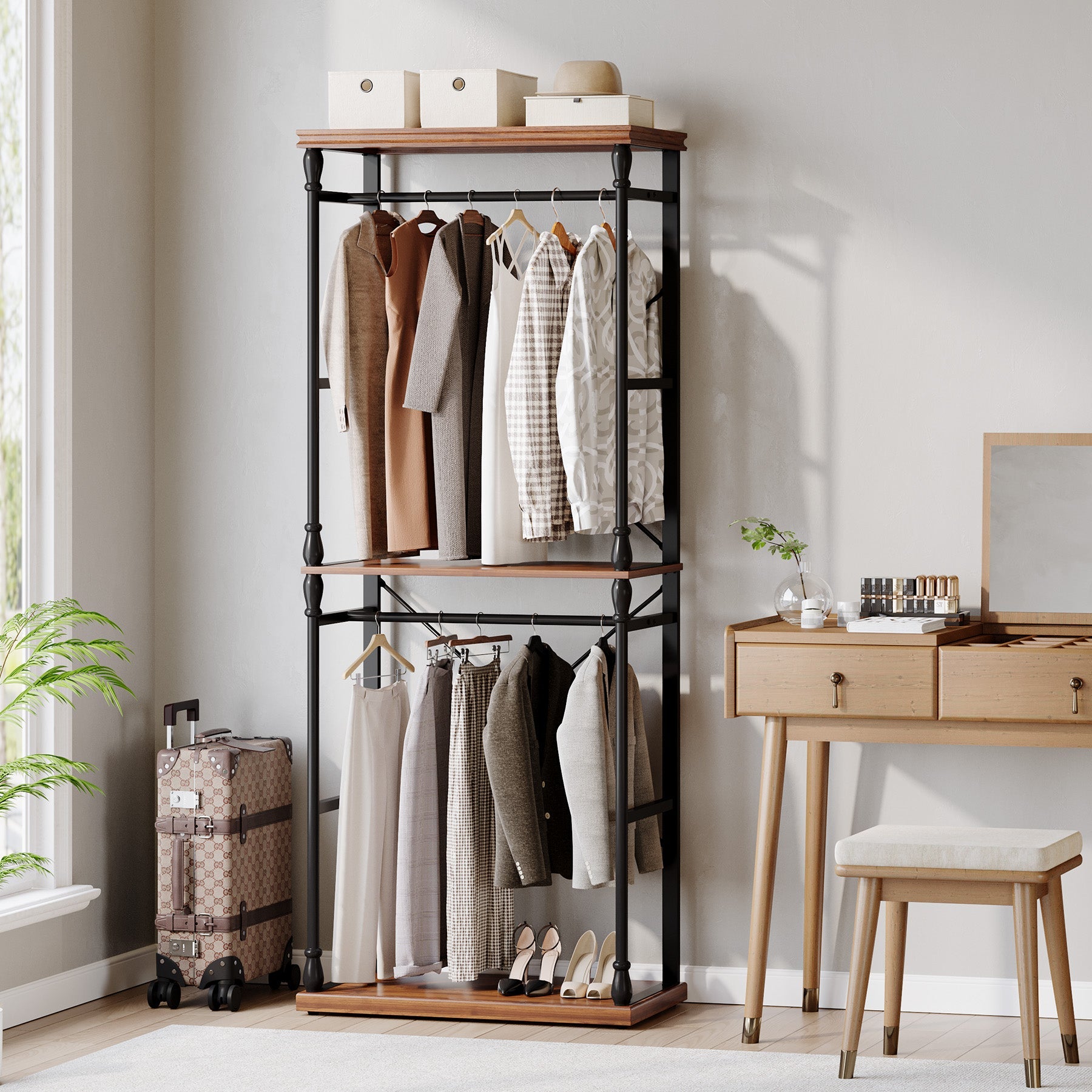 Freestanding Clothes Rack, Garment Rack Closet Organizer with Storage Shelves