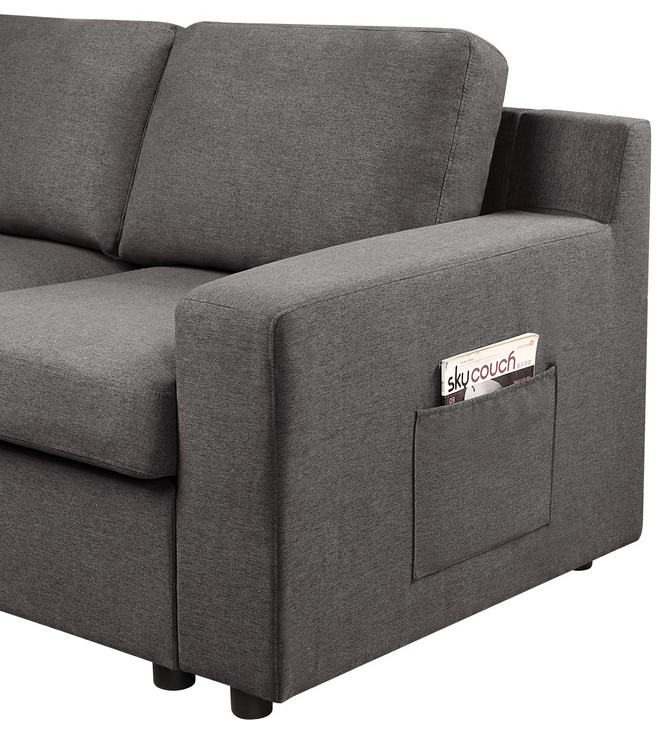 Waylon Gray Linen 4 Seater Sofa with Pockets   Transitional   Sofas   by Lilola Home  Houzz