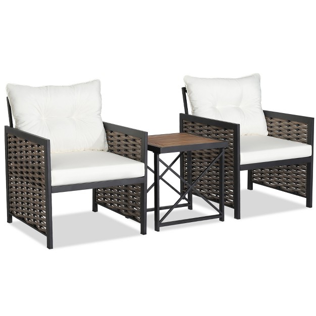 Tangkula Outdoor 3 Pieces Patio Rattan Chair amp Coffee Table Set Furniture Set Backyard Poolside