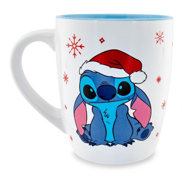 Silver Buffalo Disney Lilo amp Stitch Santa Hat Jumbo Curved Ceramic Latte Mug Holds 25 Ounces