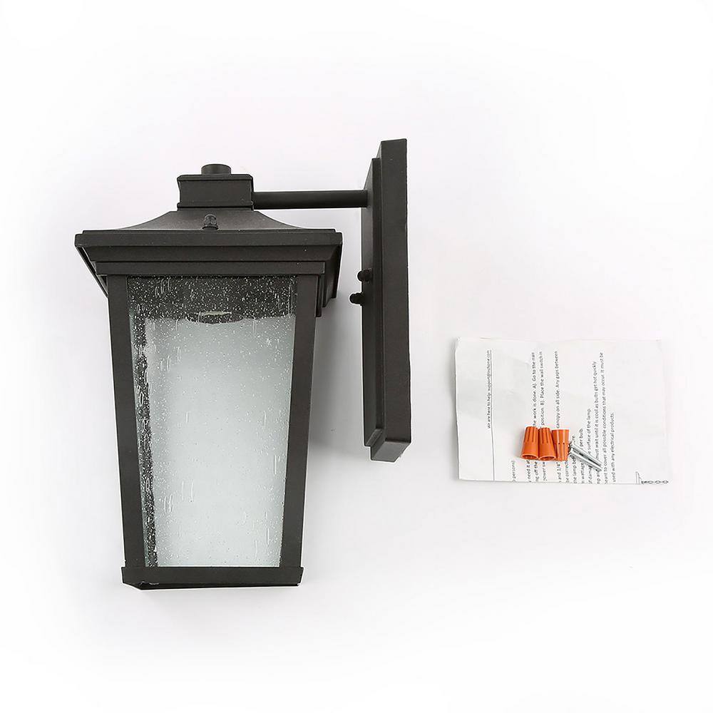 LNC Traditional Coastal Black Lantern Wall Sconce with Seeded Glass shade Modern 1-light Outdoor Wall Light LED Compatible A03319S