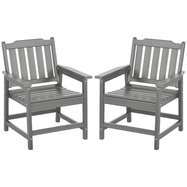 Outsunny 2 Piece All weather Patio Chairs Hdpe Patio Dining Chair Set Heavy Duty Wood like Outdoor Furniture Gray