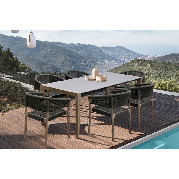 Fineline Modern Super Stone and Eucalyptus Wood Indoor Outdoor Dining Table