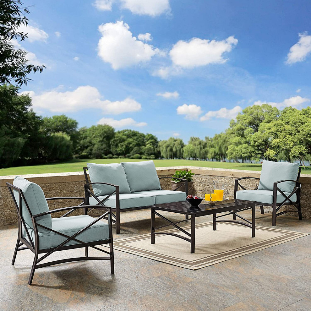 4 Pieces Patio Set   Weather Metal Frame With X Accents   Transitional   Outdoor Lounge Sets   by Decor Love  Houzz