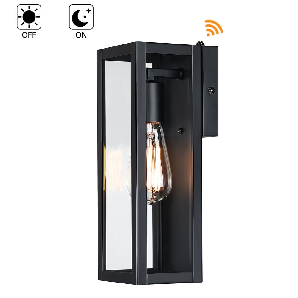 1 Light 13.15 in Outdoor dusk to dawn sensor Wall Light with Matte Black Finish   Clear glass shade   Middle