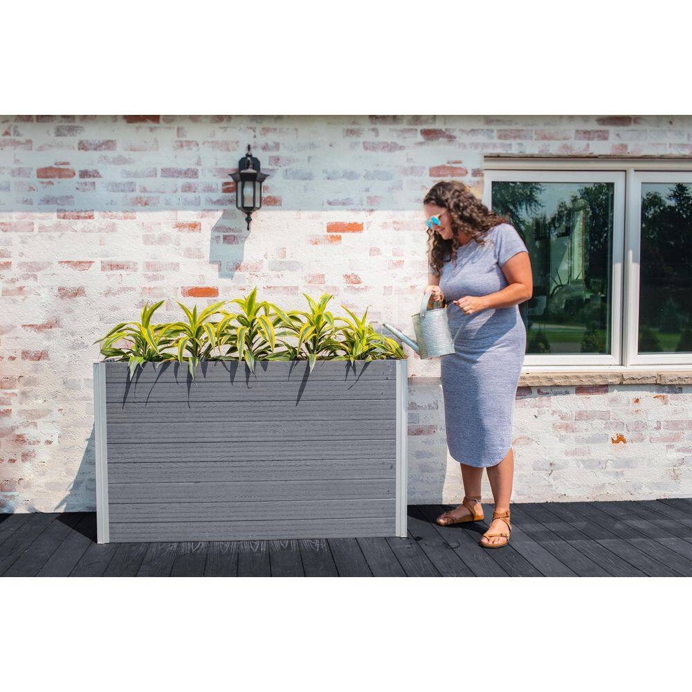 VITA Urbana 57quotL x 16quotW x 33quotH Large Vinyl Parklette Planter Slate Gray VT17613 VT17613