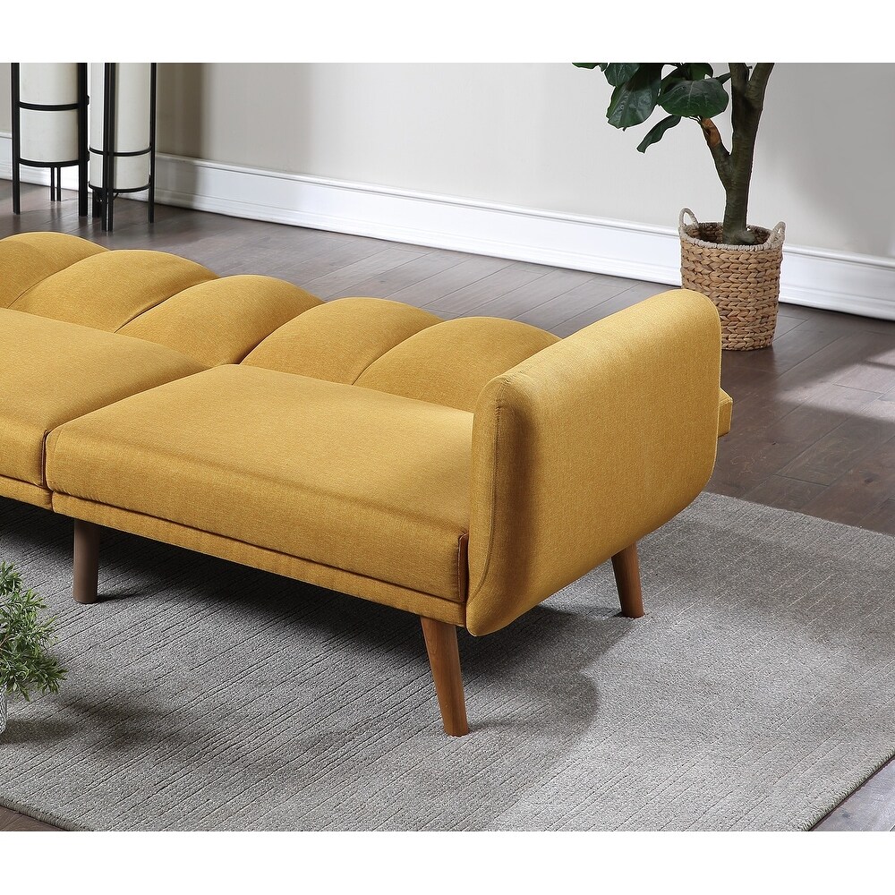 Elegant Modern Style Sofa Mustard Color Polyester 1 Piece Sofa Convertible Bed Wooden Legs Living Room Lounge Guest Furniture