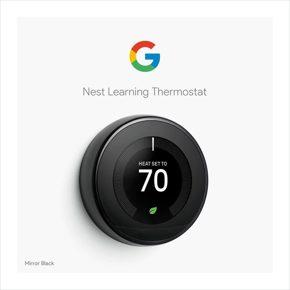 Google Nest Learning Thermostat - Smart Wi-Fi Thermostat - Mirror Black T3018US