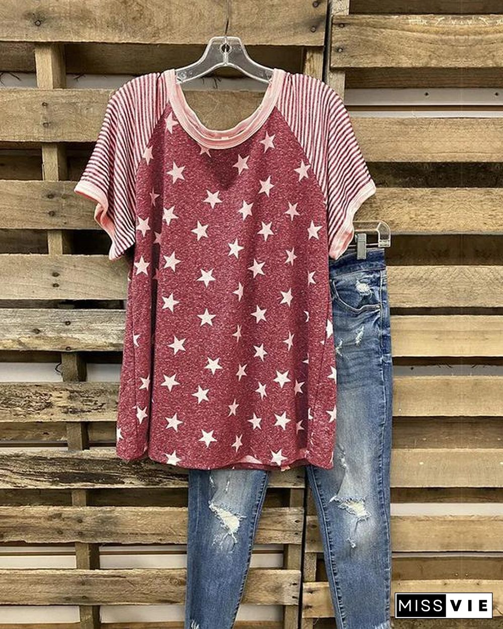 Stars And Stripes Print T-shirt