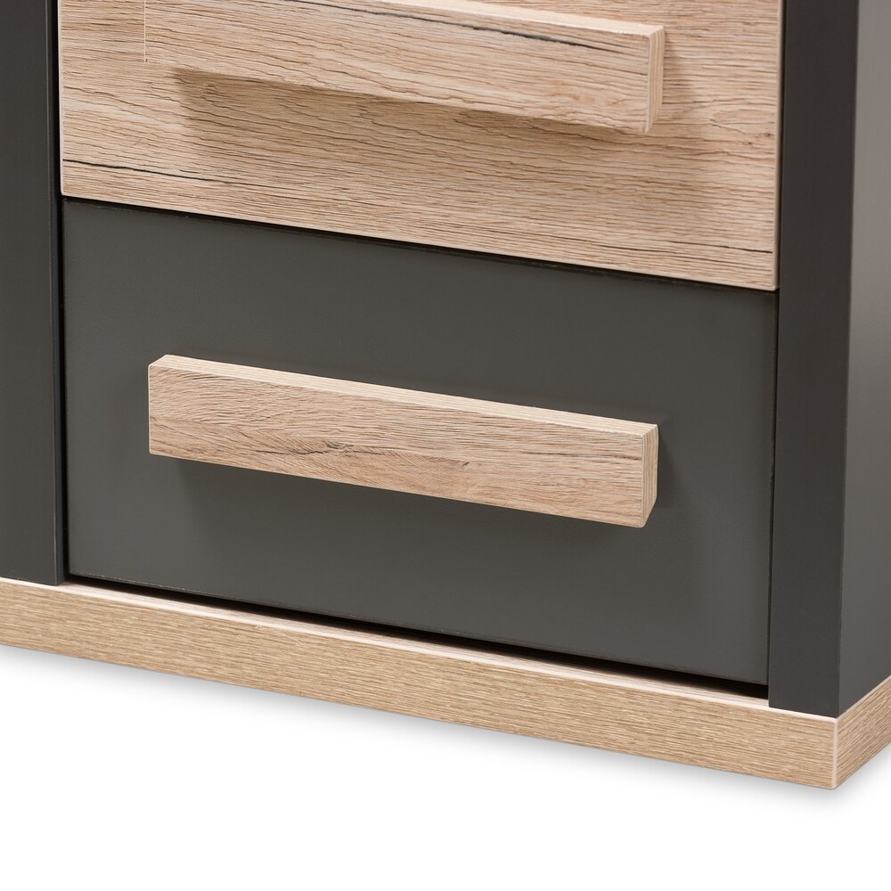 Contemporary Dark Grey and Light Brown Two Tone 2 Drawer Nightstand by Baxton Studio