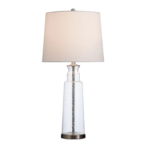 StyleCraft Clear Seeded With Brass Steel Table Lamp - White Hardback Fabric Shade