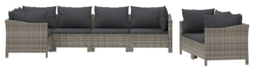 vidaXL Patio Furniture Set 7 Piece Sofa Set with Cushions Gray Poly Rattan   Tropical   Outdoor Sofas   by vidaXL LLC  Houzz