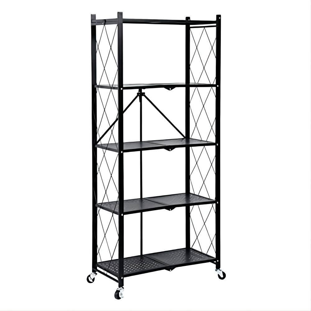 ZACHVO Black 5-Tier Boltless Welded Folding Metal Garage Storage Shelving (28 in. W x 64 in. H x 13.43 in. D) HDB09CCM1FT6DM