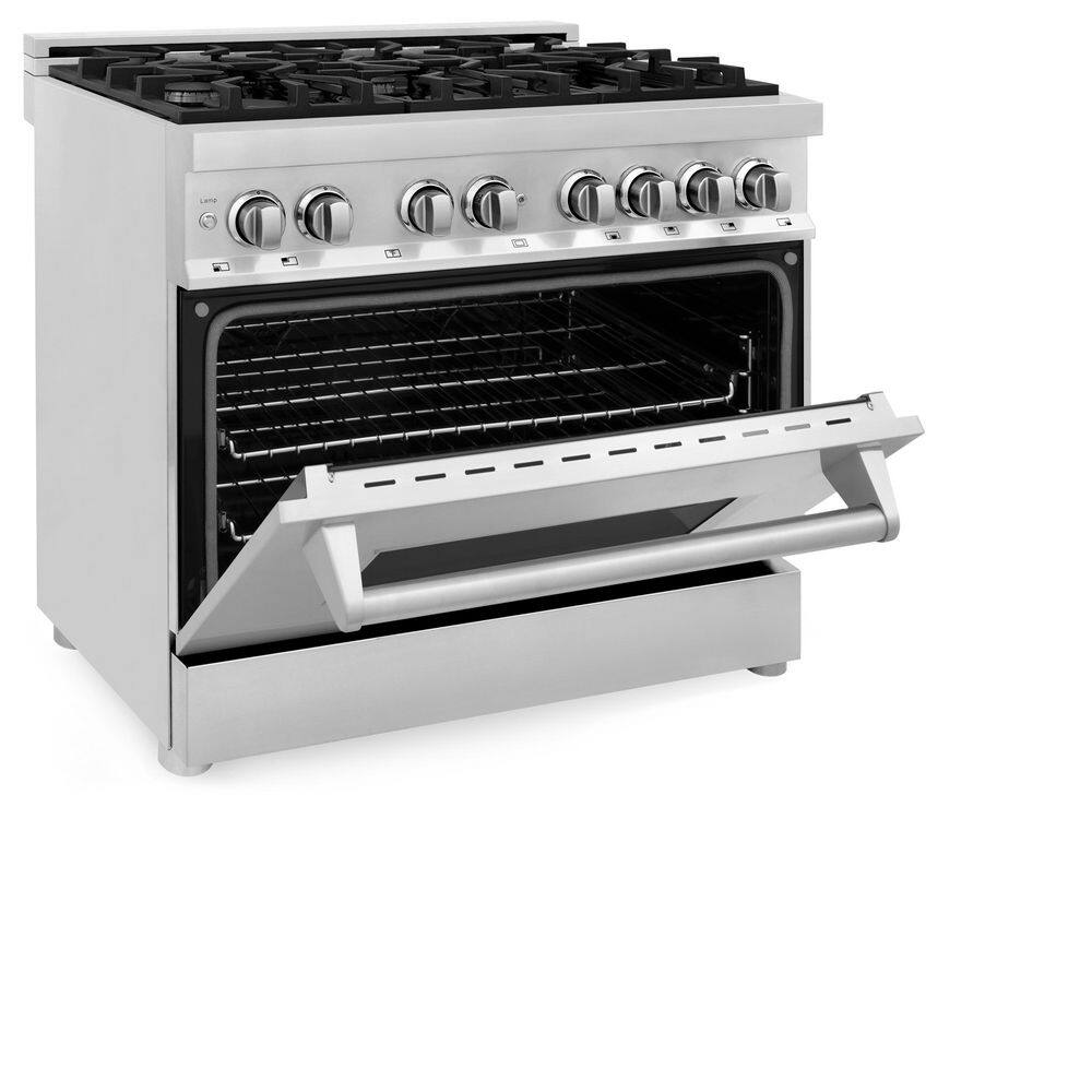 ZLINE Kitchen and Bath 36 in. 4.6 cu. ft. Dual Fuel Range with Gas Stove and Electric Oven in Stainless Steel (RA36) RA36