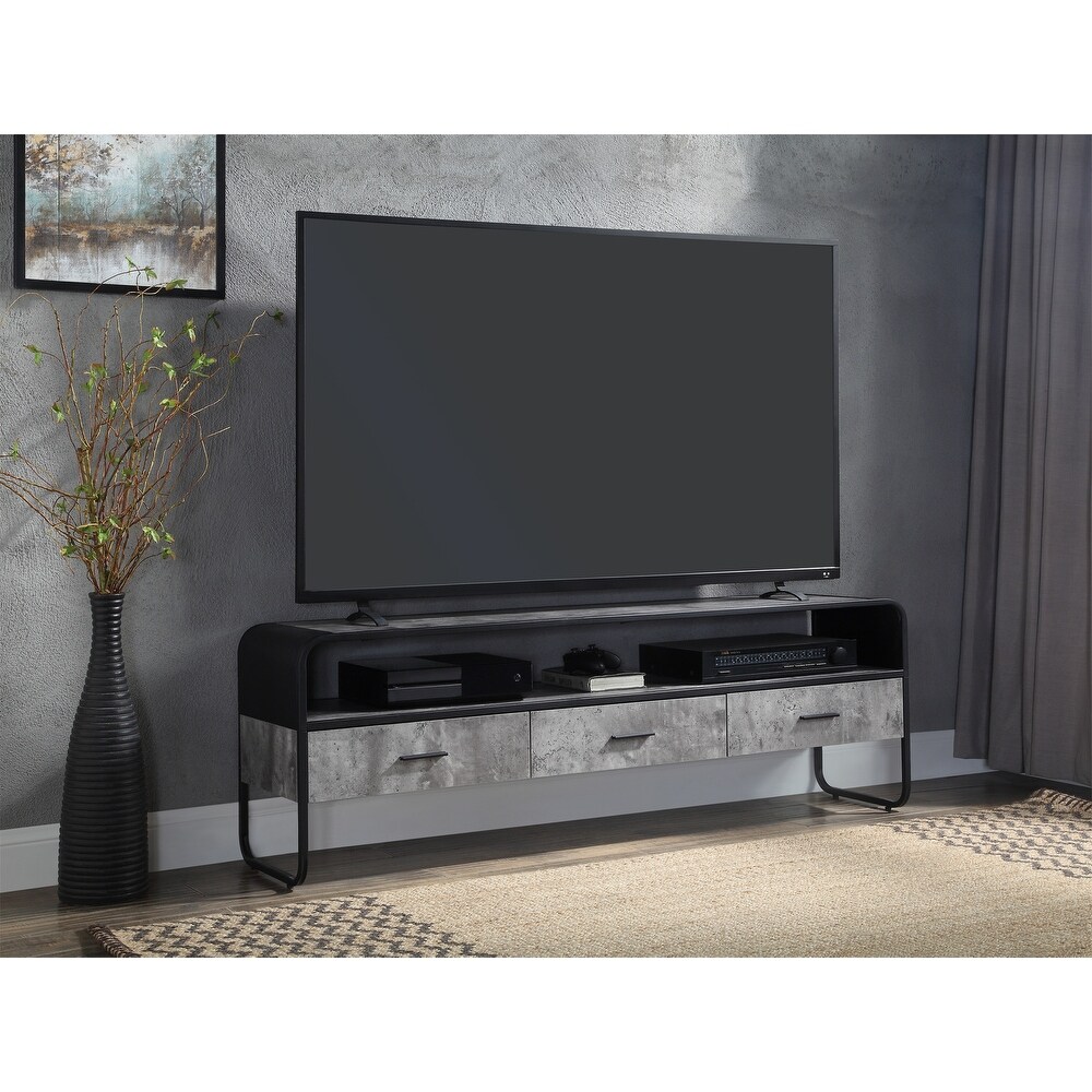 Raziela TV Stand  Concrete Gray   Black Finish