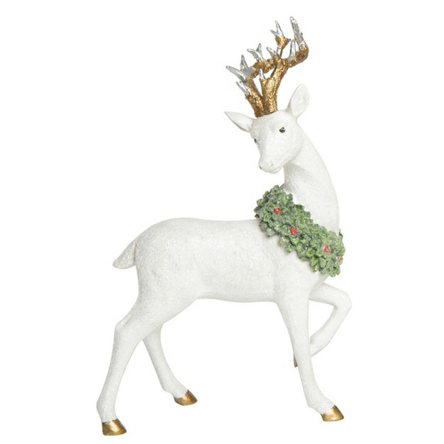 Transpac Resin 12 In White Christmas Elegantly Carved Reindeer Decor