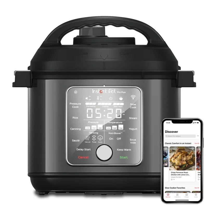 Instant Pot Pro Plus Wi-Fi Smart 10-in-1， Pressure Cooker， Slow Cooker， Rice Cooker， Steamer， Sauté Pan， Yogurt Maker， Warmer， Canning Pot， Sous Vide， Includes App with Over 800 Recipes， 6 Quart