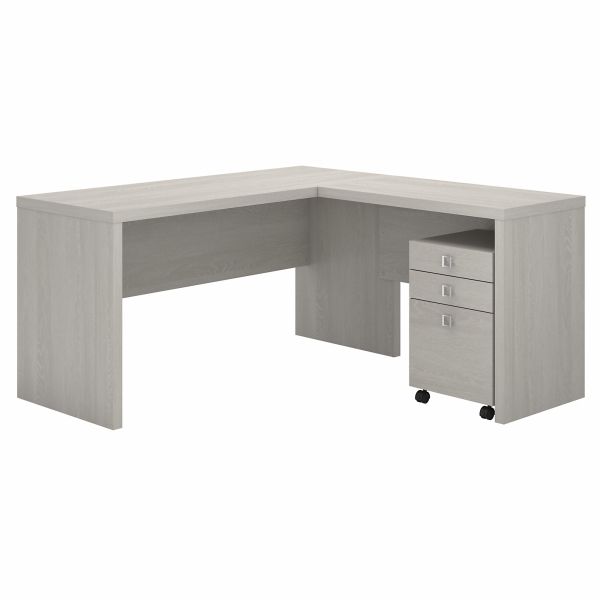 Office by kathy ireland Echo L Shaped Desk with Mobile File Cabinet in Gray Sand