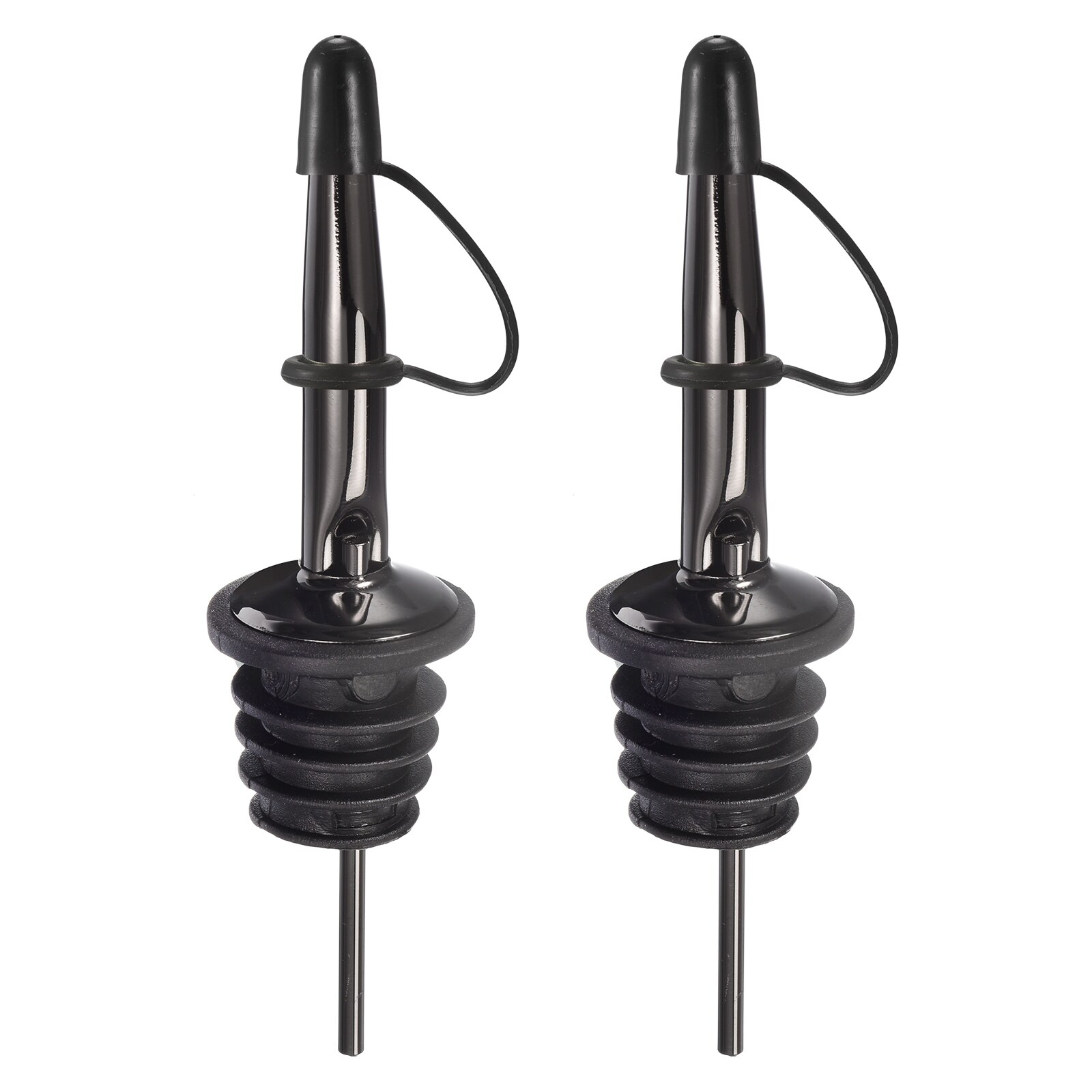 2pcs Stainless Steel Liquor Pourer Wine Oil Bottle Pour Spout， Black - Silver