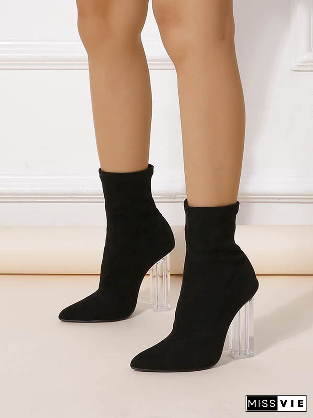 Pointed-Toe Split-Joint Boots Pumps