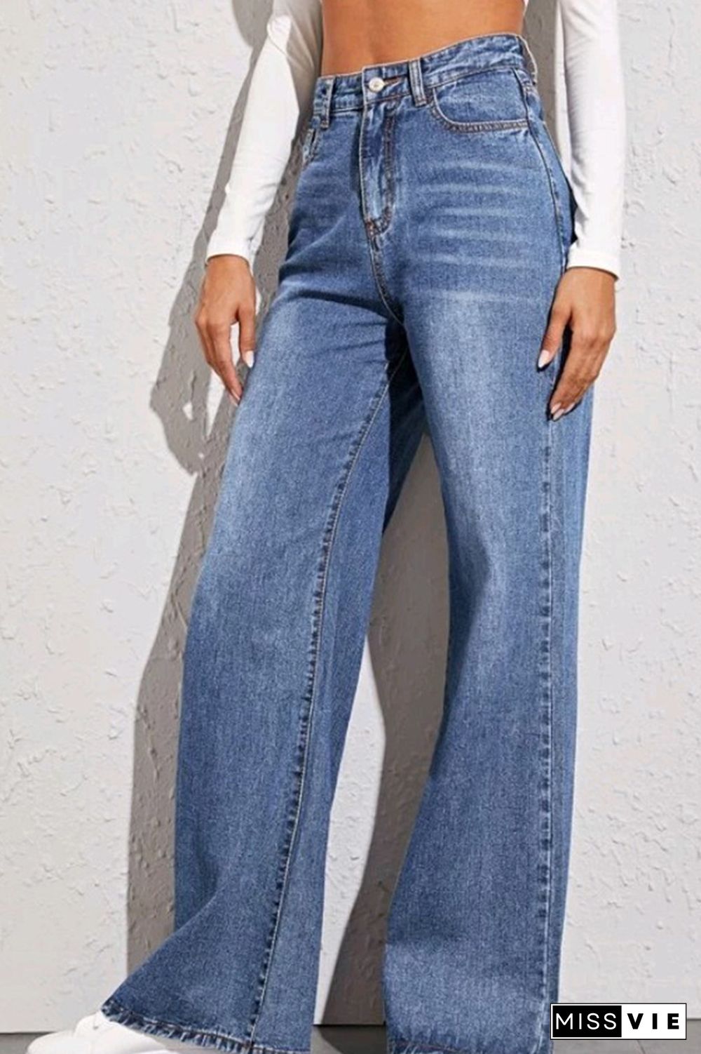 Blue High Waist Wide Leg Jeans