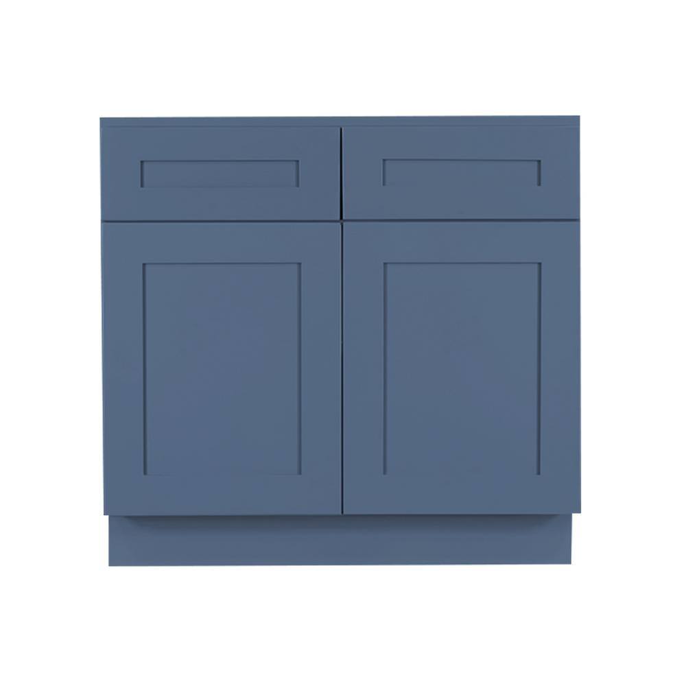 LIFEART CABINETRY Lancaster Blue Plywood Shaker Stock Assembled Base Kitchen Cabinet 33 in. W x 34.5 in. D H x 24 in. D ALB-B33