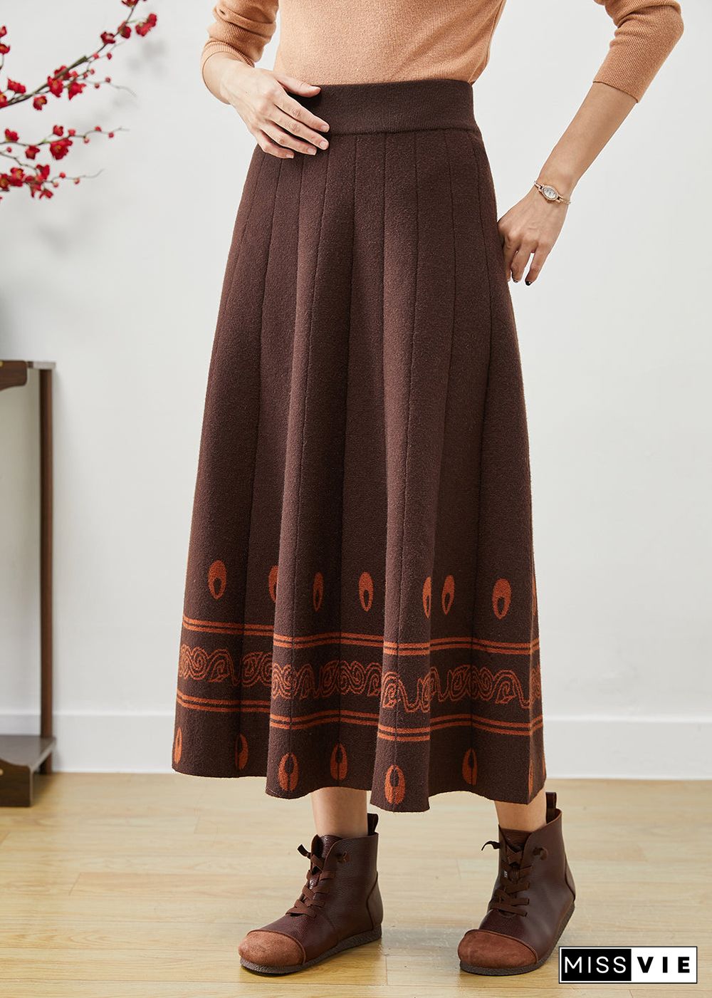 Modern Chocolate Exra Large Hem Print Wool Skirts Fall