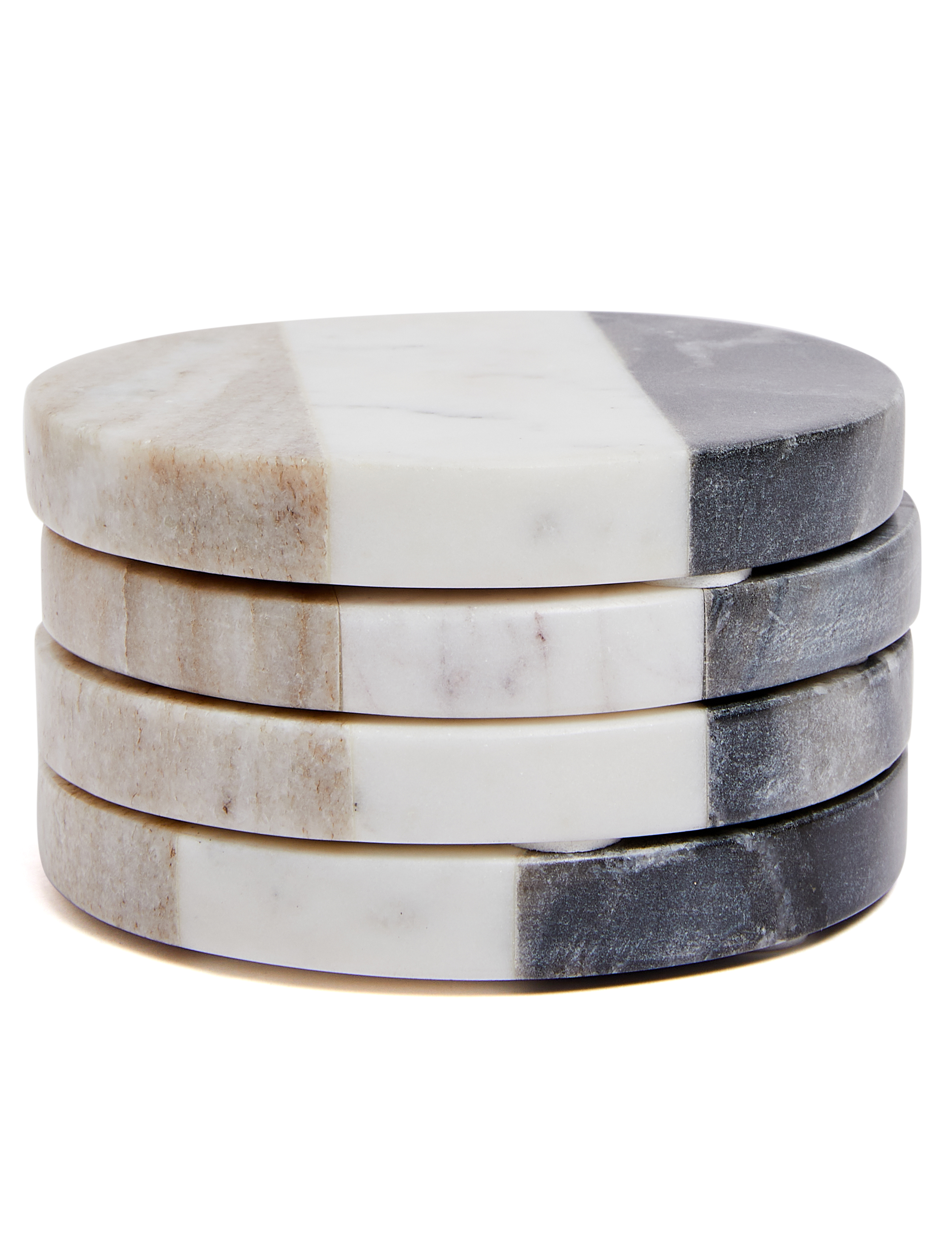 Lexi Home Round Genuine Marble Coasters with Inlay Design - Beige White