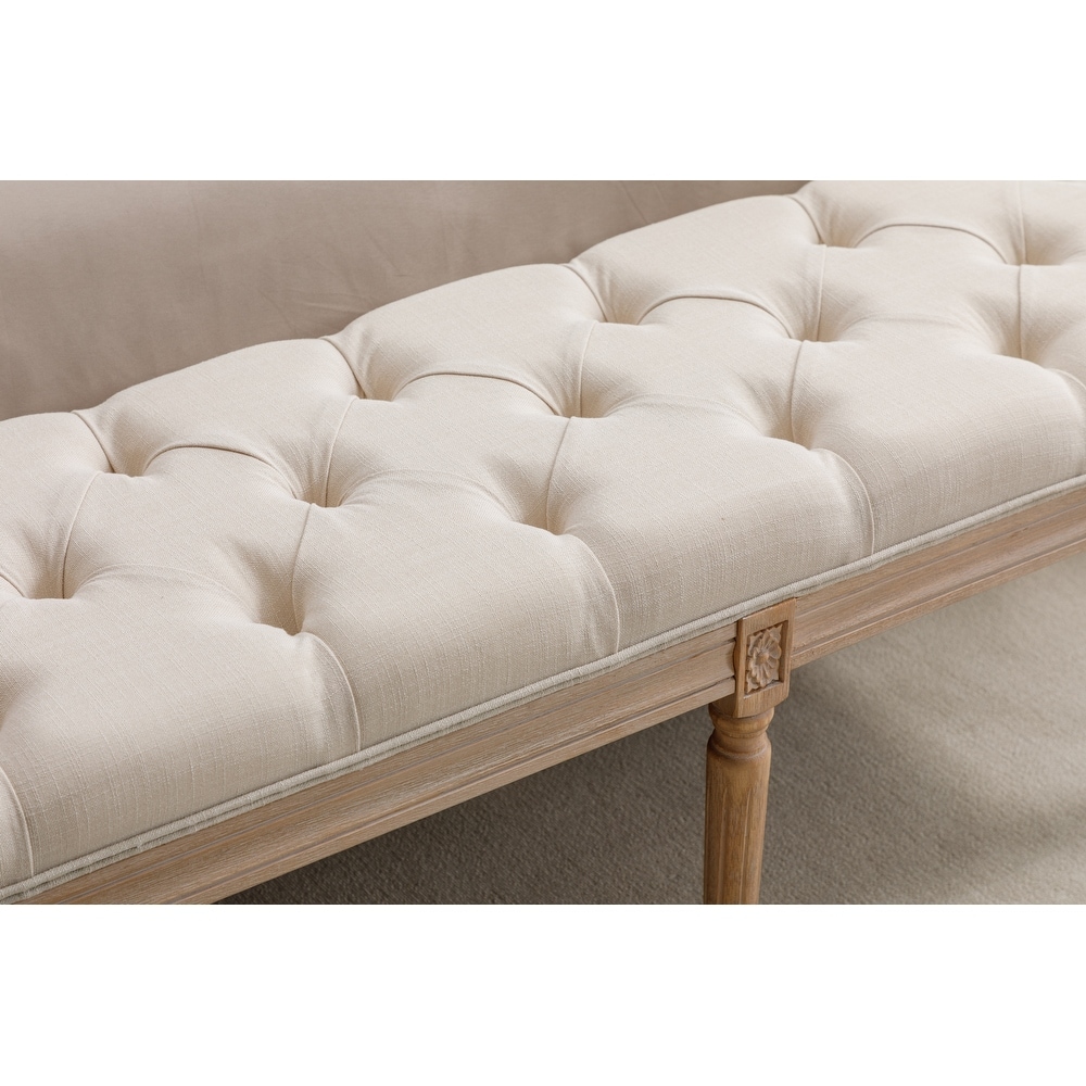 Modern Beige Tufted Upholstered Ottoman Bench Velvet Dining Bench